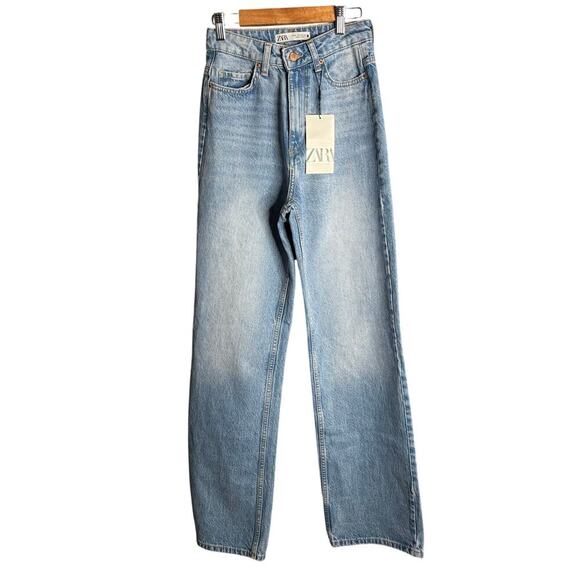 Zara High Rise Straight Jeans Mid-Blue Size 0 NWT - Picture 5 of 8